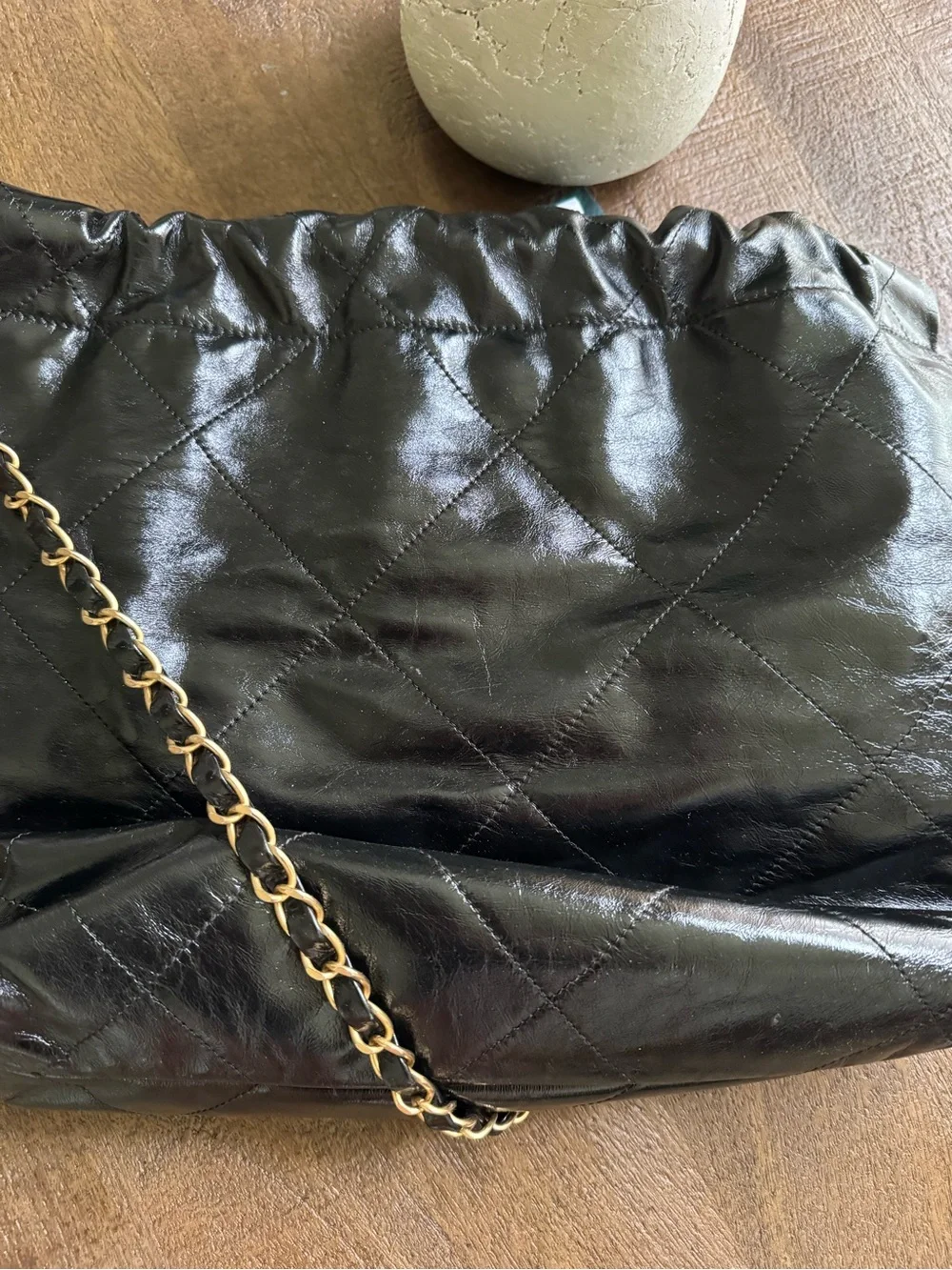 CHANEL Black Quilted Leather Shoulder Bag with Gold Chain. No pouch.